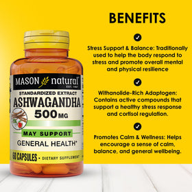 MASON NATURAL Ashwagandha 500 mg capsules sur une table