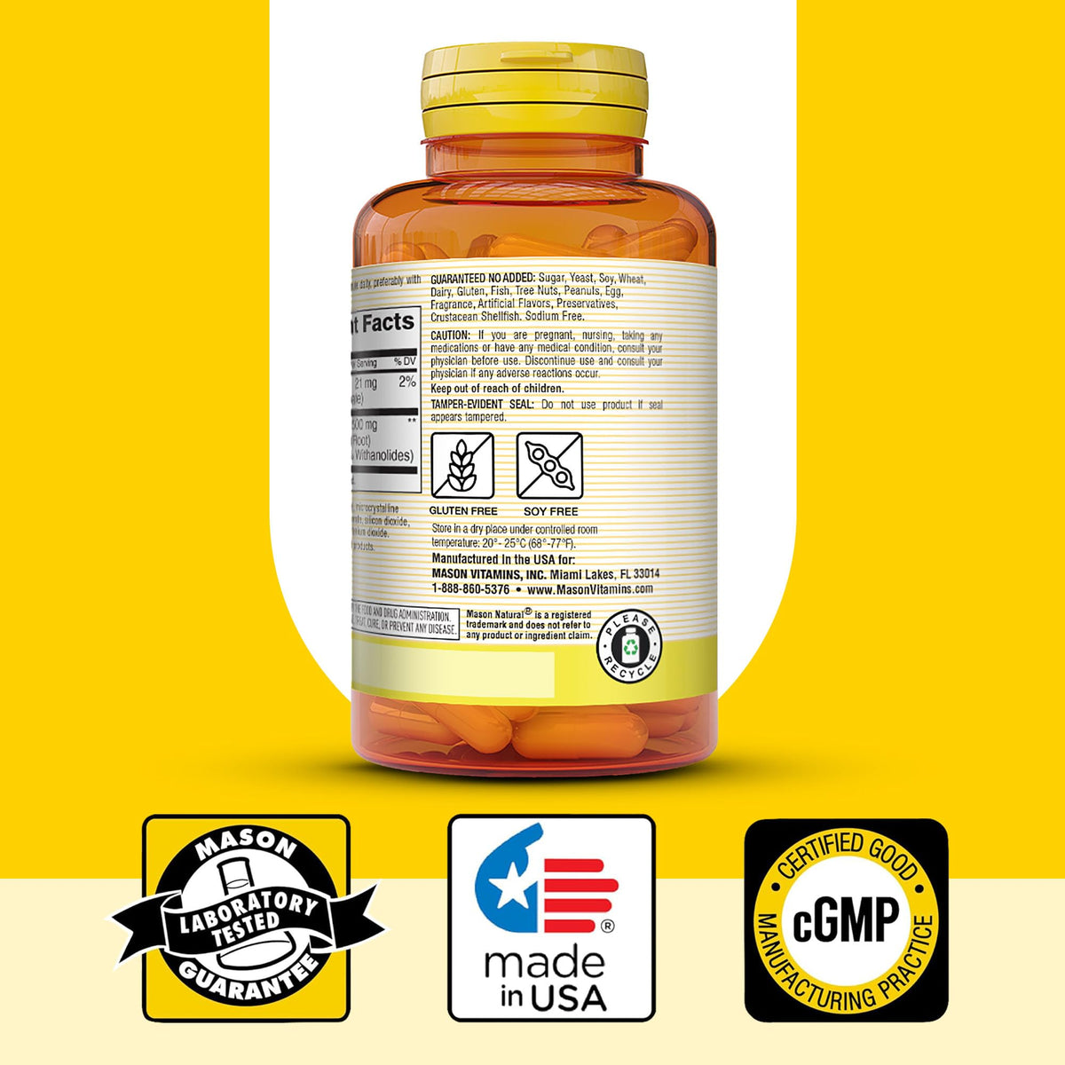 MASON NATURAL Ashwagandha 500 mg en gros plan sur une main