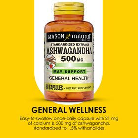 MASON NATURAL Ashwagandha 500 mg vue de dos montrant les valeurs nutritionnelles