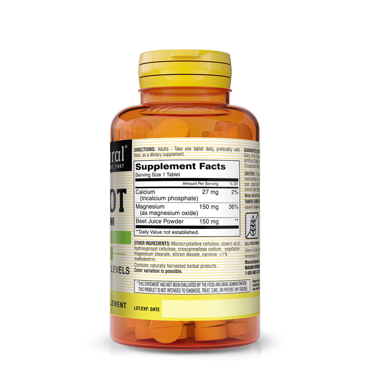 MASON NATURAL Betterave comprimés avec informations nutritionnelles