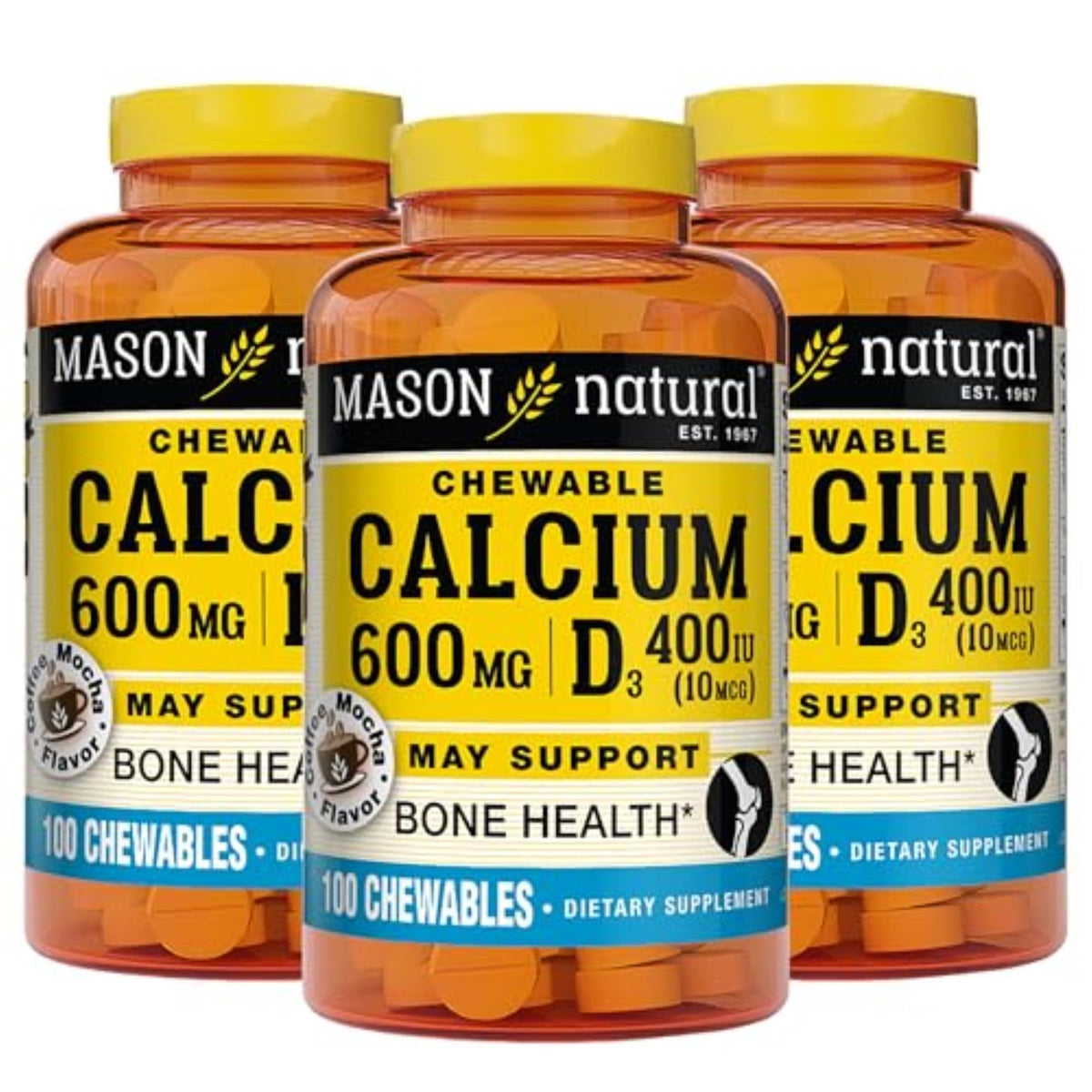 MASON NATURAL Calcium 600 mg avec Vitamine D3 saveur Café Mocha en boîte