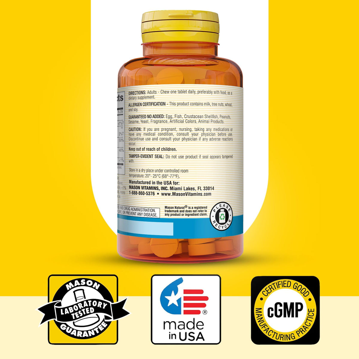 MASON NATURAL Calcium 600 mg avec Vitamine D3 sur une table en bois