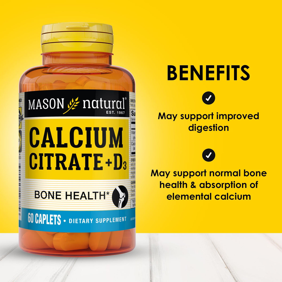 MASON NATURAL Calcium Citrate Plus Vitamine D3 gélules sur fond blanc