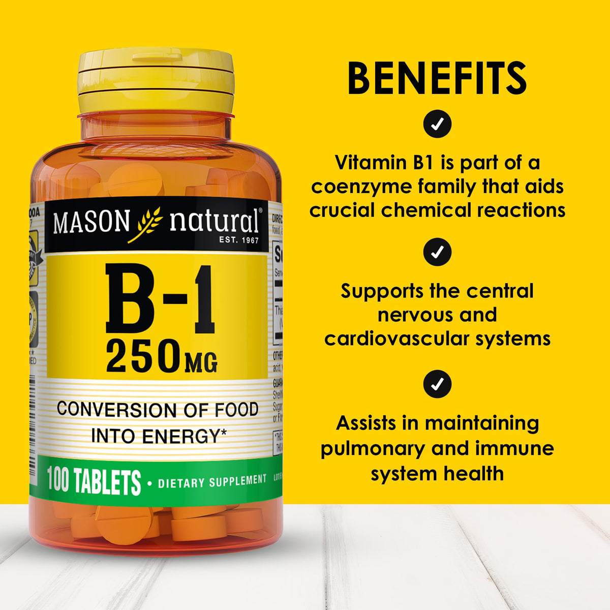 MASON NATURAL Complément Alimentaire B1 250 mg - Étiquette et ingrédients