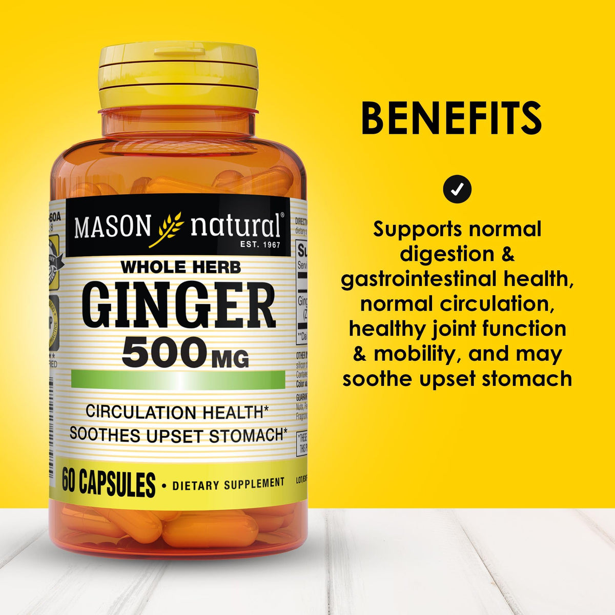 MASON NATURAL Complément Alimentaire Gingembre 500 mg, 60 Capsules - vue arrière