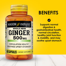 MASON NATURAL Complément Alimentaire Gingembre 500 mg, 60 Capsules - vue arrière