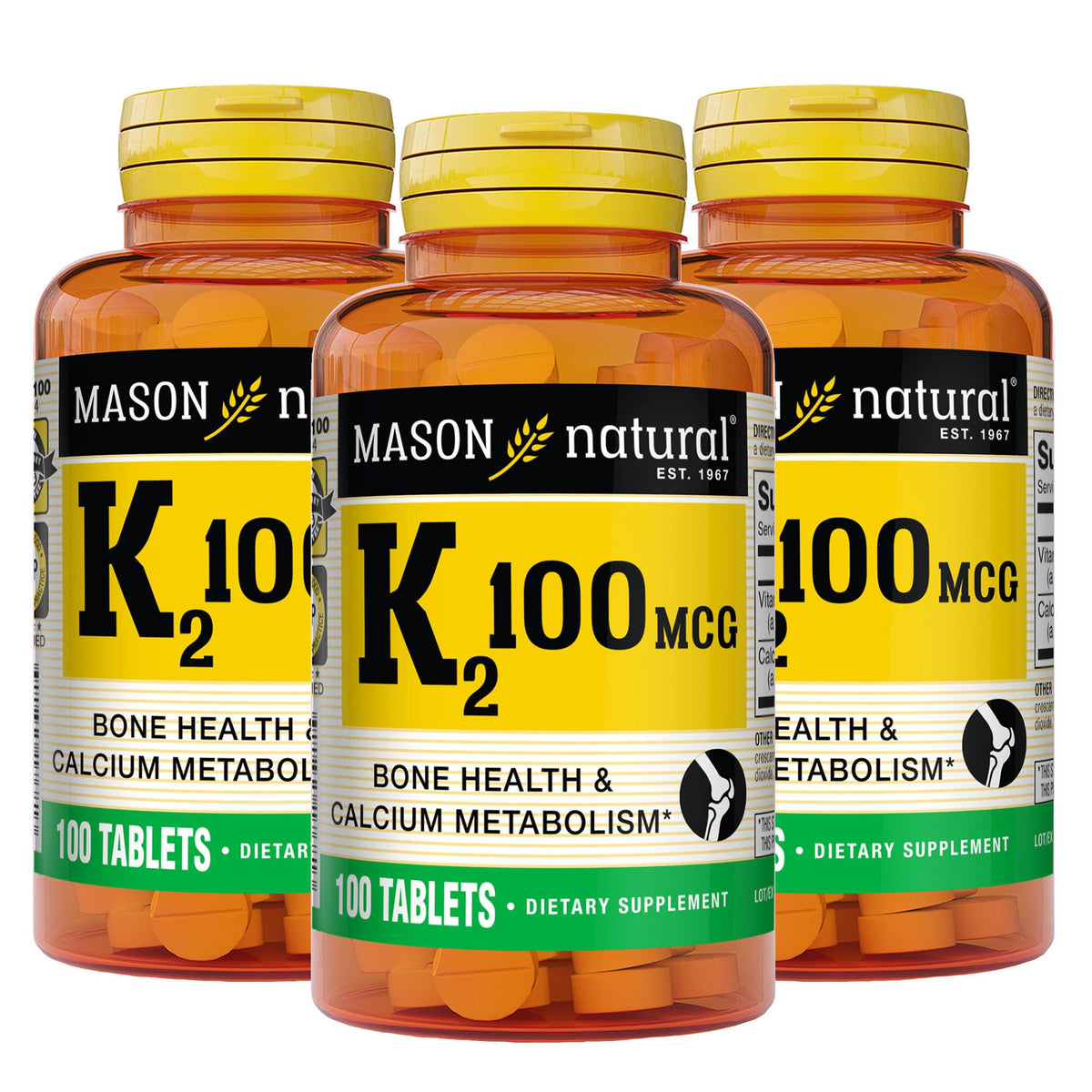 MASON NATURAL Complément Alimentaire K2 100 mcg avec Calcium, emballage avant