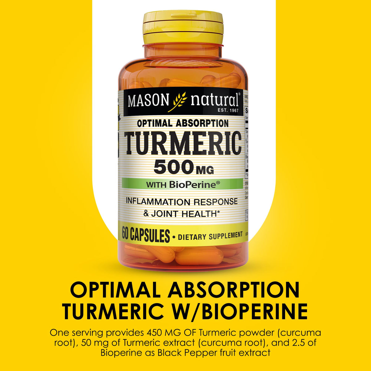 MASON NATURAL Curcuma 500 mg avec BioPerine en gros plan