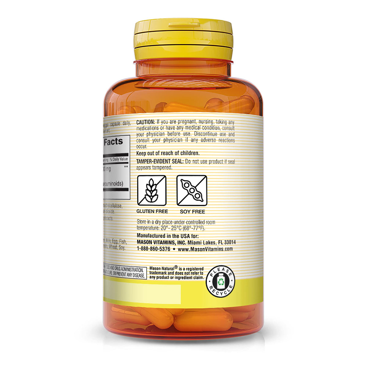 MASON NATURAL Curcuma 500 mg, emballage et étiquette