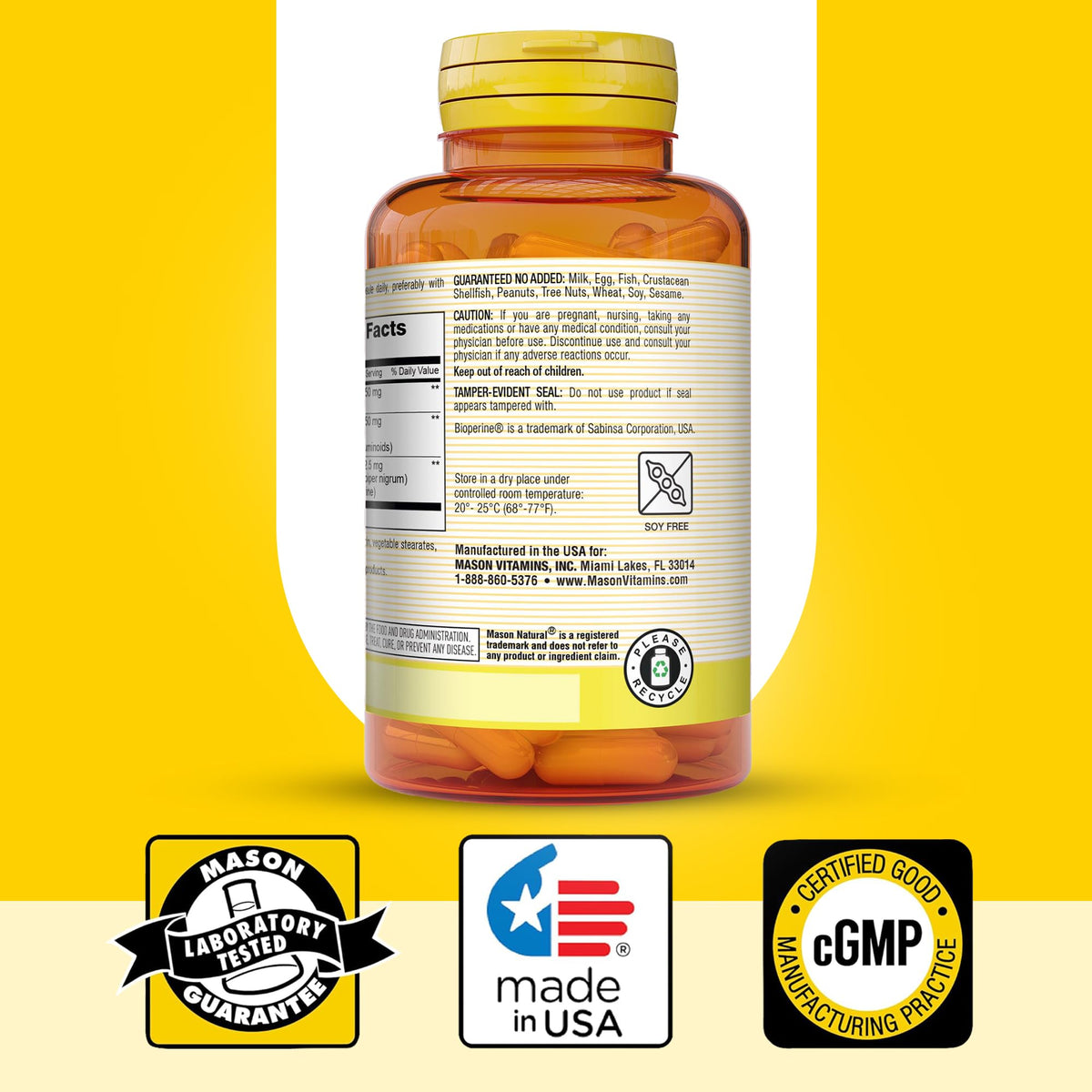 MASON NATURAL Curcuma 500 mg présentation du produit sur une table