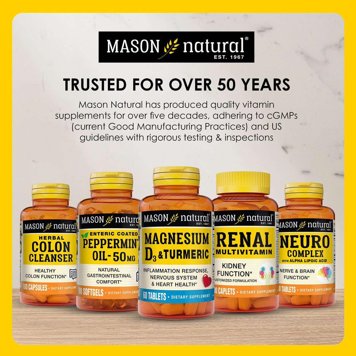 MASON NATURAL Curcuma 500 mg vue de côté du flacon