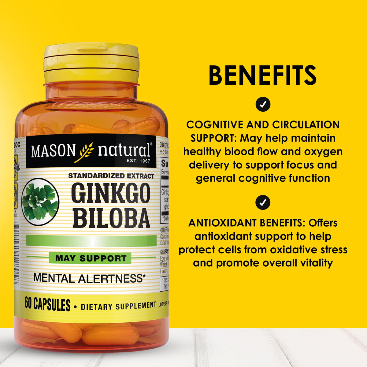 MASON NATURAL Ginkgo Biloba 60 capsules boîte arrière vue