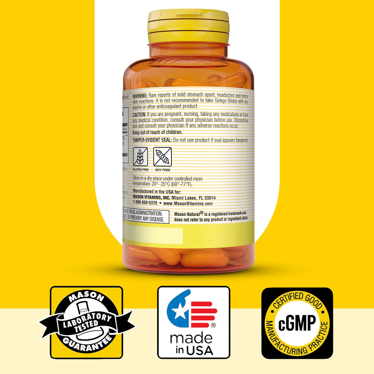 MASON NATURAL Ginkgo Biloba 60 capsules ouvertes montrant les gélules