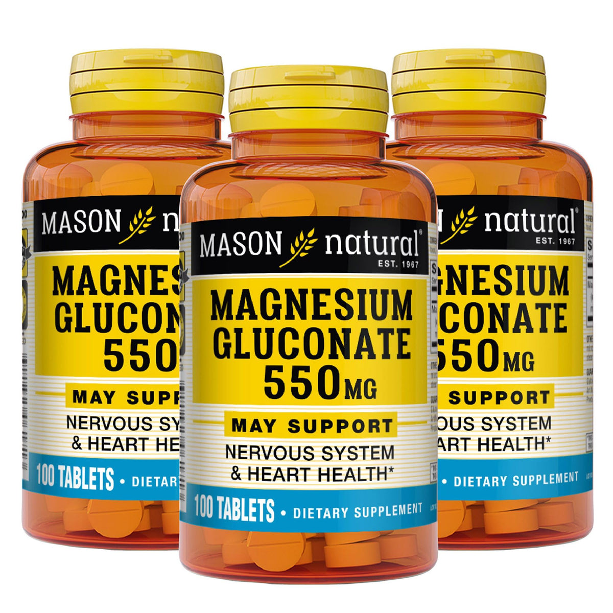 MASON NATURAL Gluconate de Magnésium 550 mg, 300 gélules, vue de l'emballage