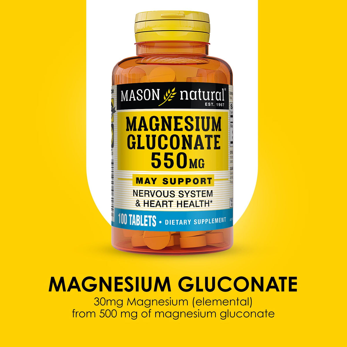 MASON NATURAL Gluconate de Magnésium 550 mg, étiquette du produit