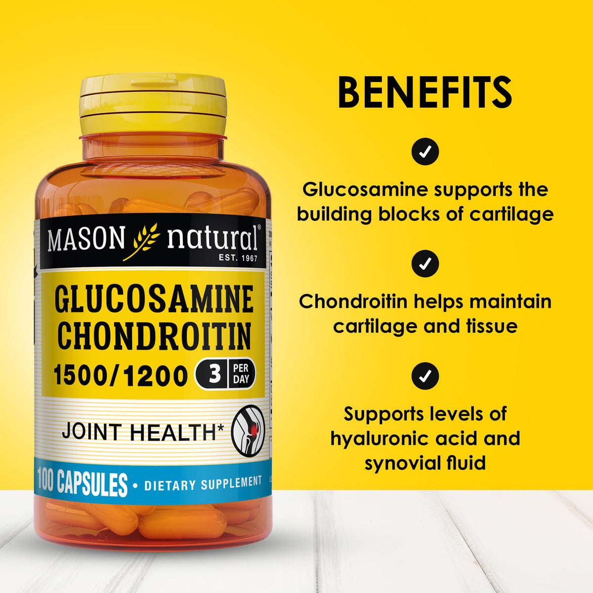 MASON NATURAL Glucosamine Chondroitin 1500/1200 capsules faciles à avaler
