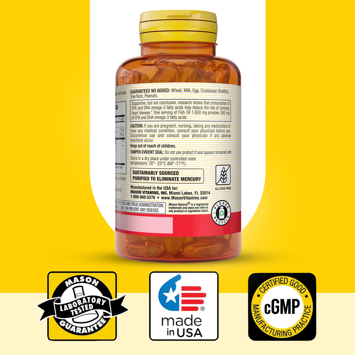 MASON NATURAL Huile de Poisson Omega-3, prise quotidienne avec un verre d'eau
