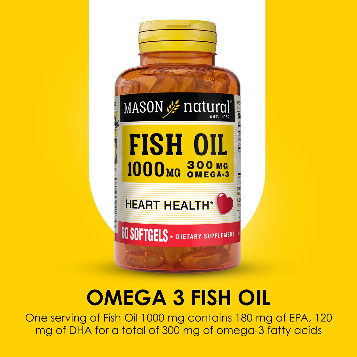 MASON NATURAL Huile de Poisson Omega-3, vue de dos de la boîte
