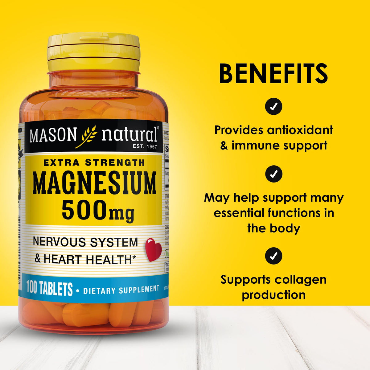 MASON NATURAL Magnésium 500 mg comprimés, vue arrière de l'emballage