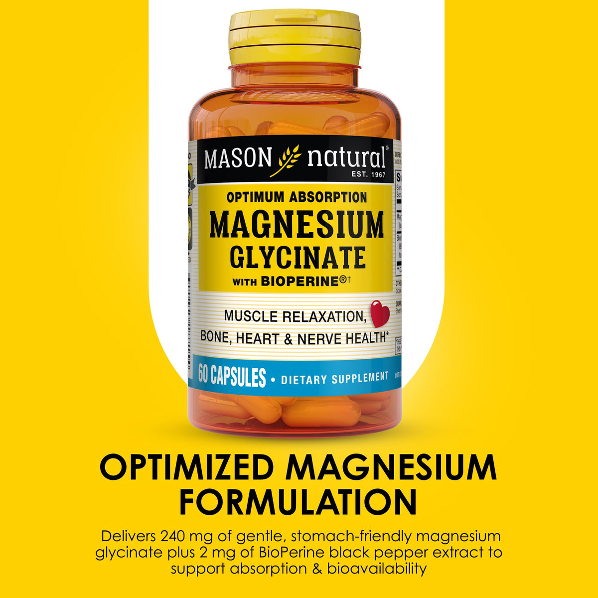 MASON NATURAL Magnésium Glycinate 240 mg à côté d'une assiette de nourriture