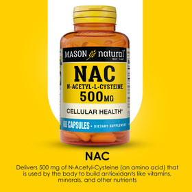 MASON NATURAL NAC N-Acétyl-L-Cystéine 500 mg capsules sur une table