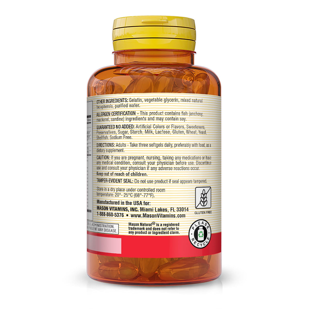 MASON NATURAL Omega 3-6-9 bouteille vue de côté sur fond blanc
