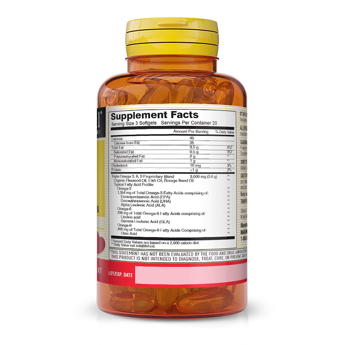 MASON NATURAL Omega 3-6-9 gélules ouvertes montrant leur taille