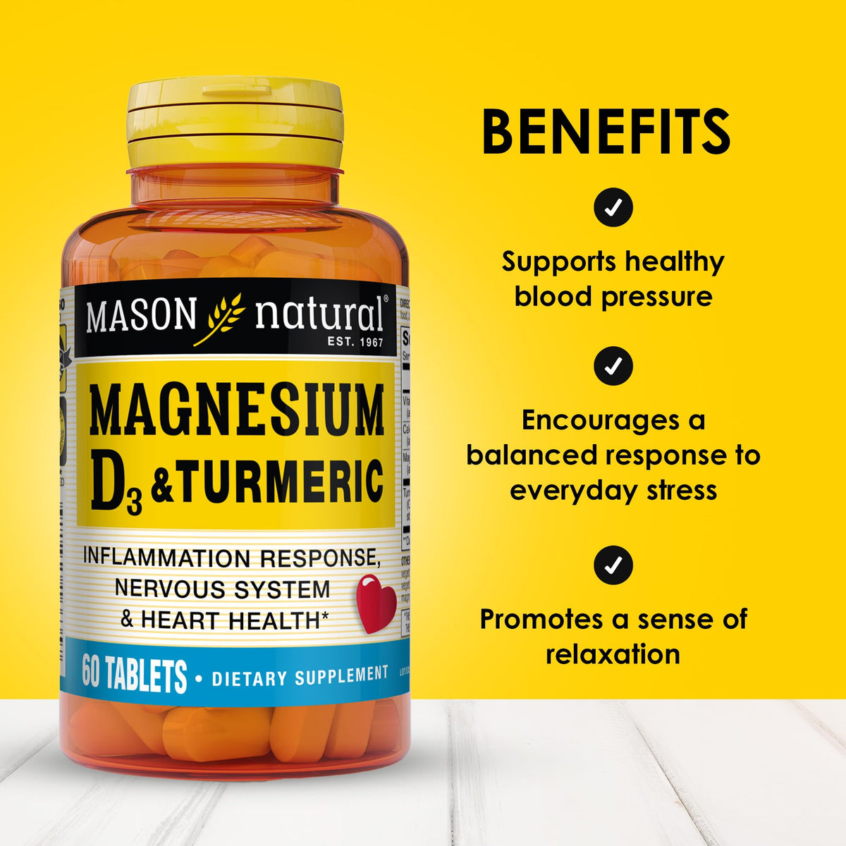 Mason Natural tablettes de Magnésium et Vitamine D3, vue de côté