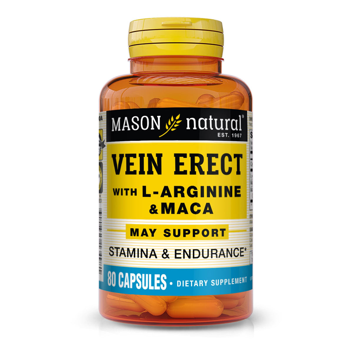 MASON NATURAL Vein Erect L-Arginine Maca 80 capsules front view