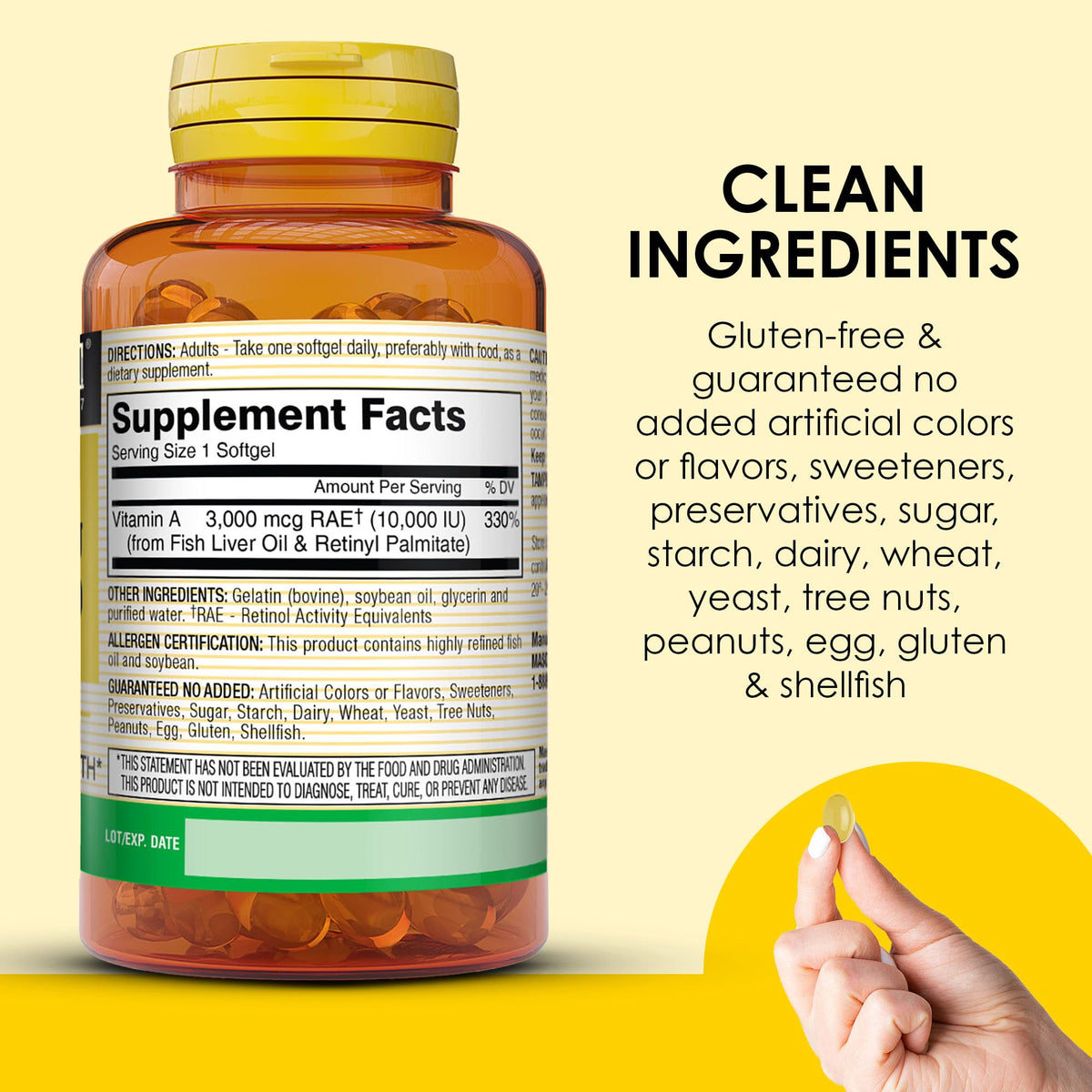 MASON NATURAL Vitamine A 3 000 mcg gélules molles ouvertes