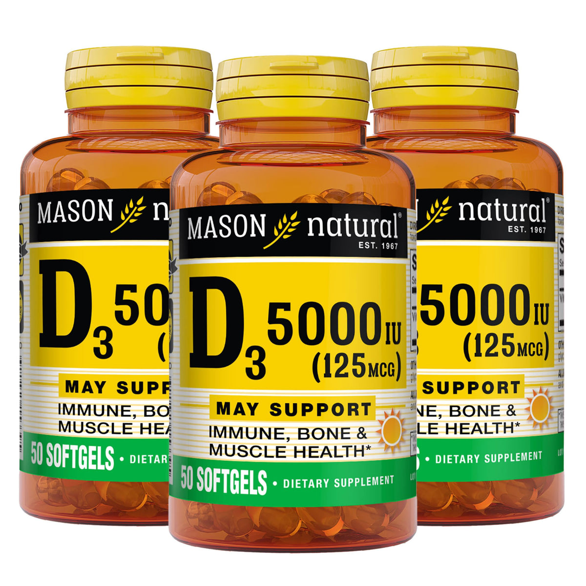 MASON NATURAL Vitamine D3 125 mcg boîte de 50 gélules vue de face