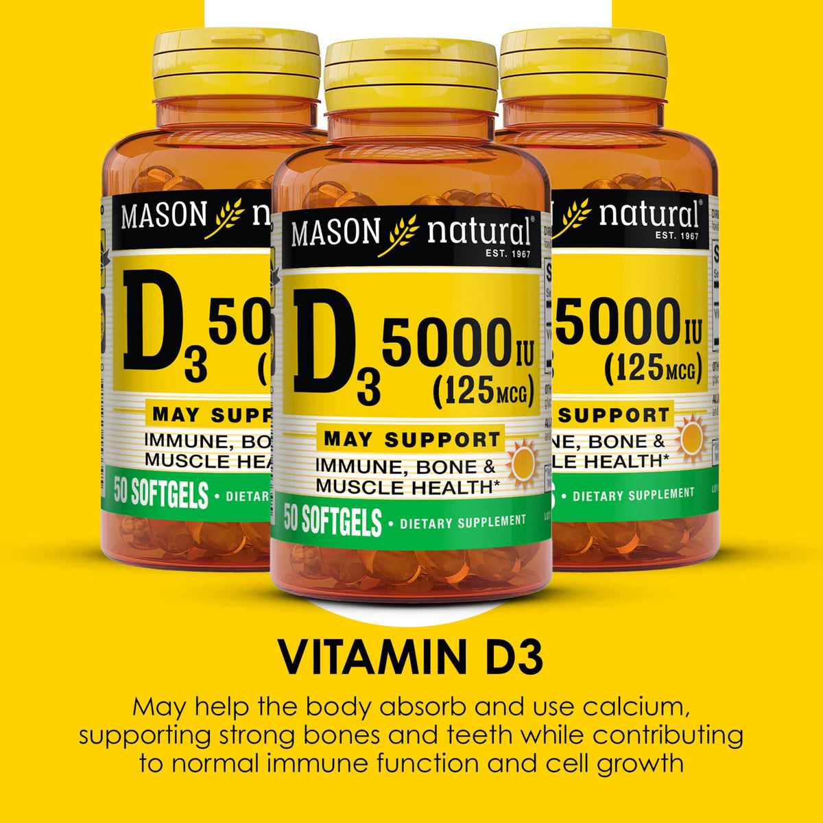 MASON NATURAL Vitamine D3 125 mcg gélules avec étiquette visible