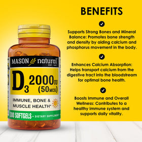 MASON NATURAL Vitamine D3 2000 IU capsules en gros plan