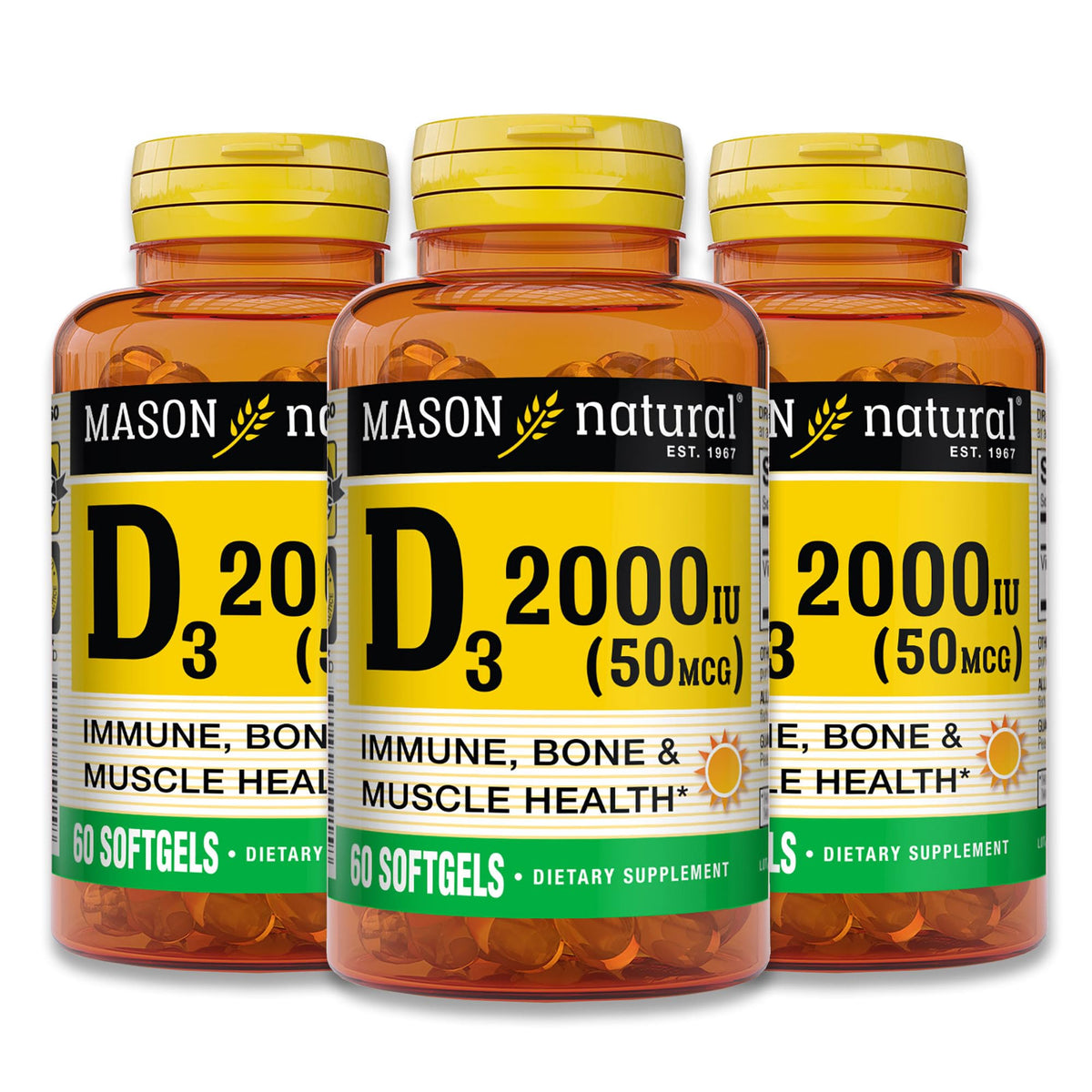 MASON NATURAL Vitamine D3 2000 IU flacon de 180 capsules