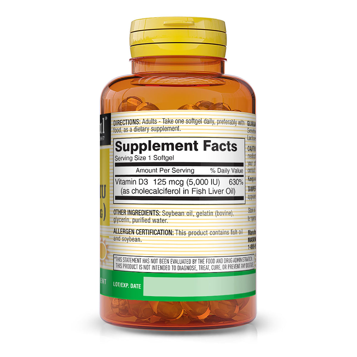 MASON NATURAL Vitamine D3 gélules molles avec étiquette