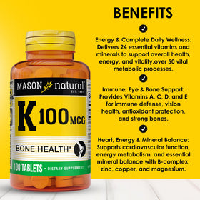 MASON NATURAL Vitamine K1 100 mcg capsules sur fond blanc