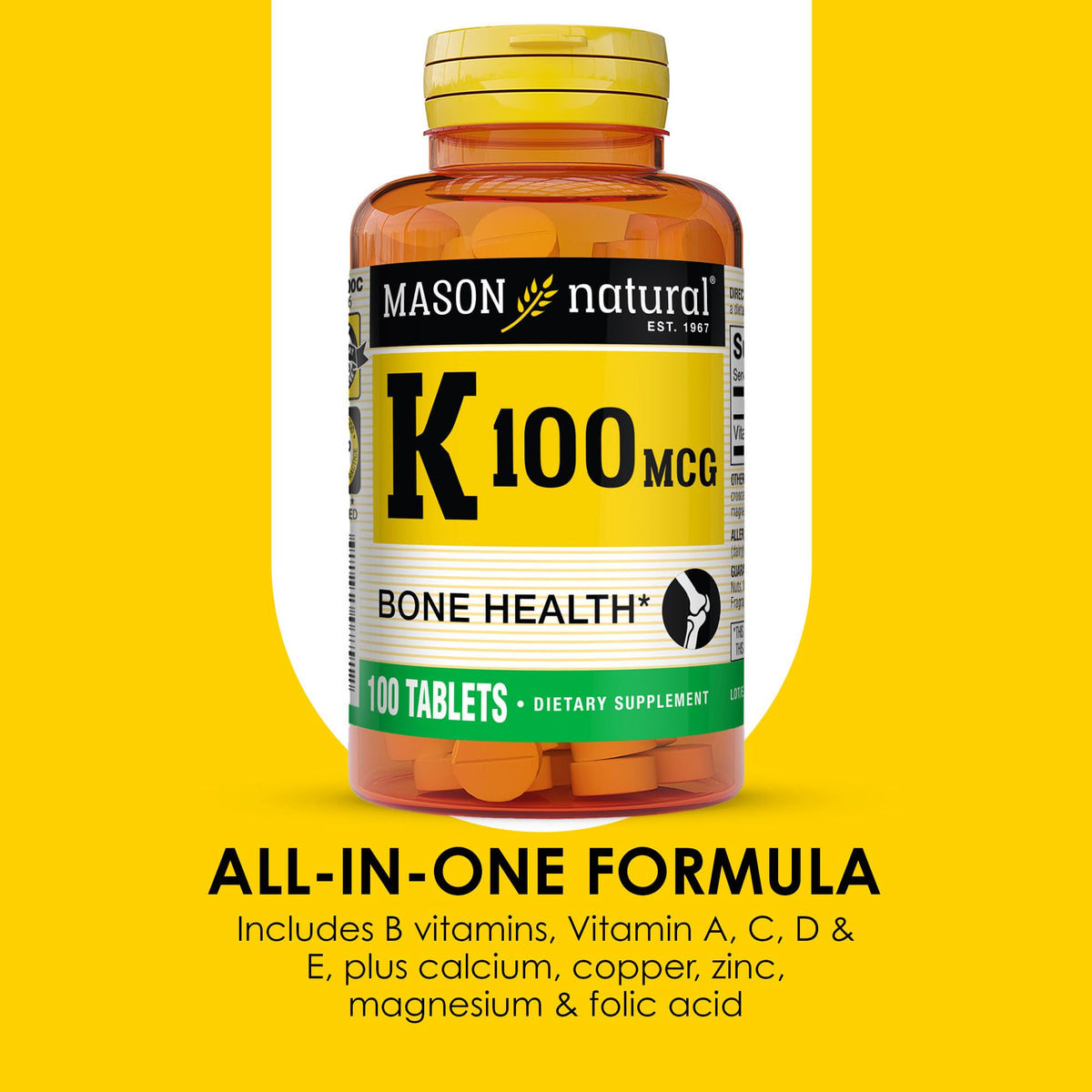 MASON NATURAL Vitamine K1 100 mcg dosage de capsule