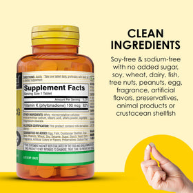 MASON NATURAL Vitamine K1 100 mcg informations nutritionnelles