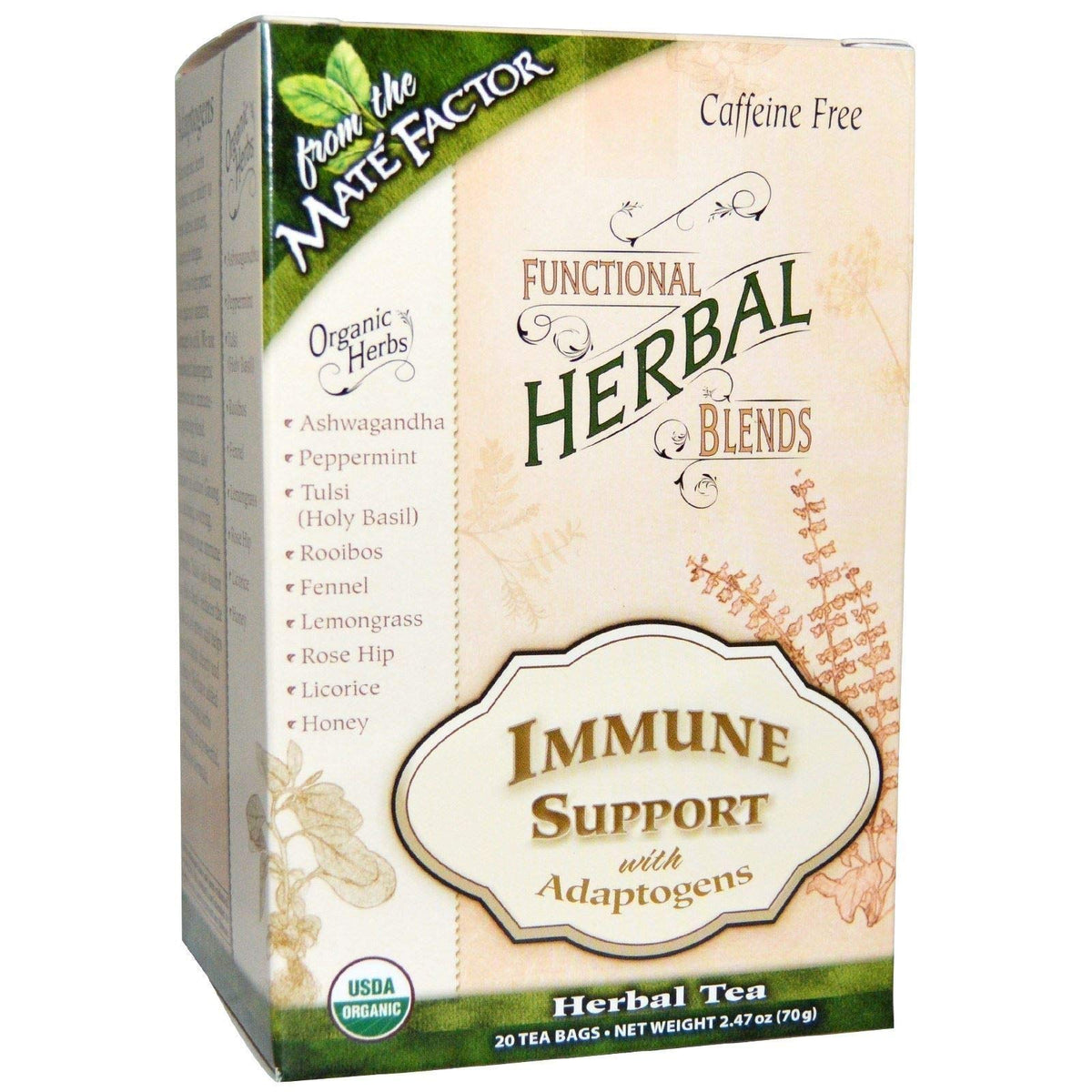 Maté Factor Thé Herbal Blend 70 g en sachet avec ingrédients visibles