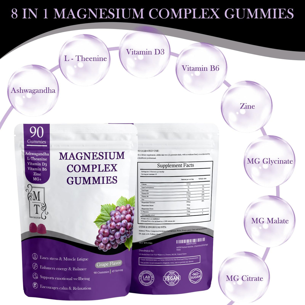 MATOP Gummies Végétaliennes au goût de raisin, emballage