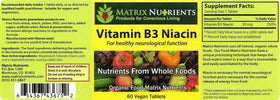 Matrix Nutrients Vitamine B3 Niacine bio comprimés avec étiquette