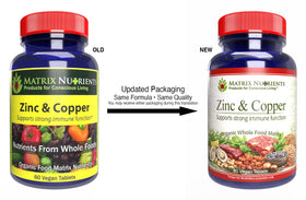 Matrix Nutrients Zinc & Cuivre 60 comprimés, vue arrière de l'emballage