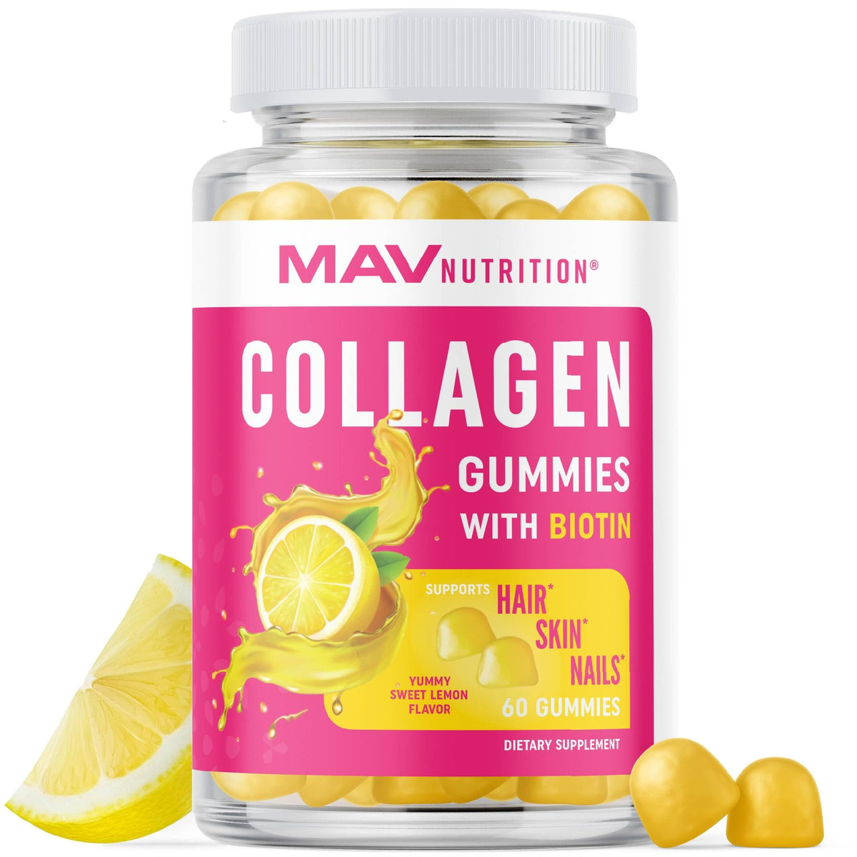 MAV NUTRITION Collagen Gummies 200mg 2500mcg Biotine flacon avant