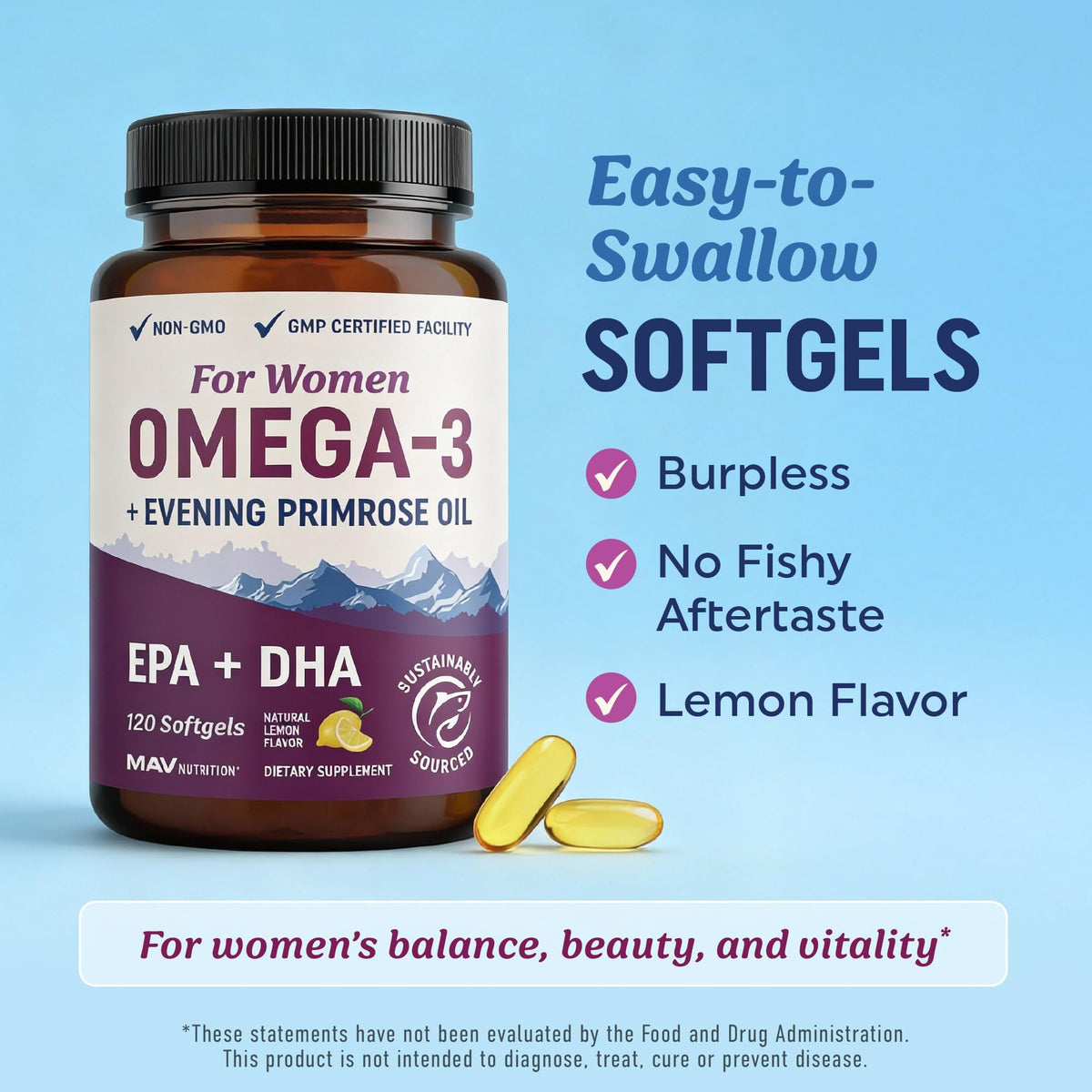 MAV NUTRITION Compléments Alimentaires Omega 3, prise de capsules
