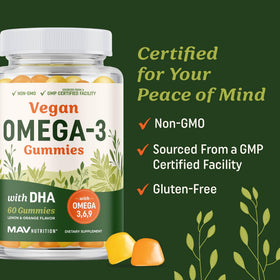 MAV NUTRITION Gummies Omega 3-6-9 gummies avec un verre d'eau