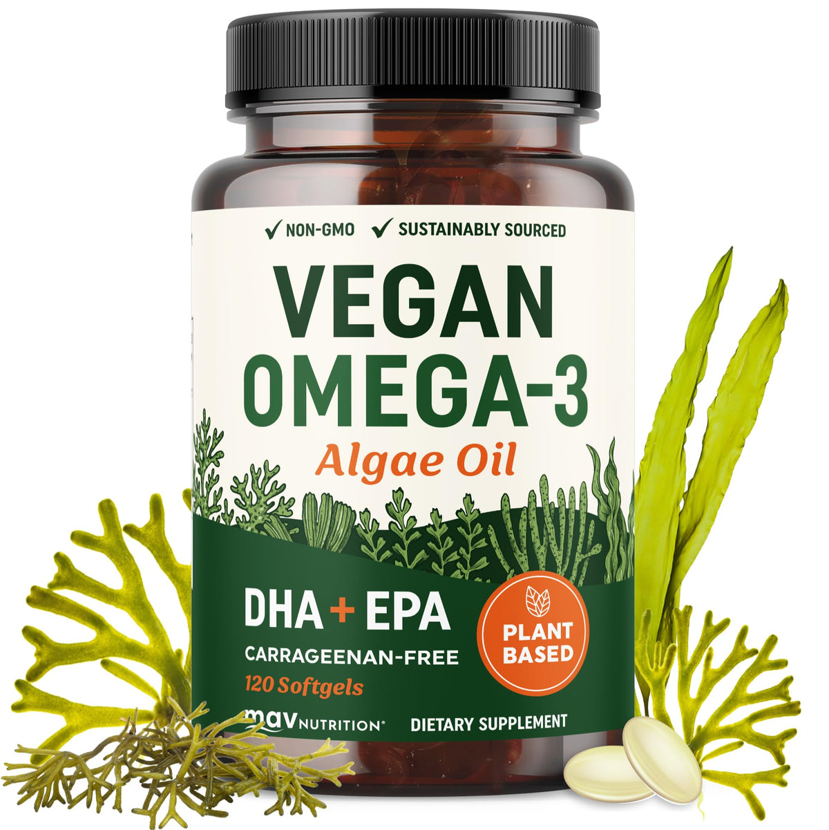 MAV NUTRITION Huile d'Algue Végétale Omega 3 109g vue avant