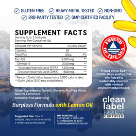 MAV NUTRITION Huile de Poisson Omega 3 Triple Force 3600 mg flacon ouvert
