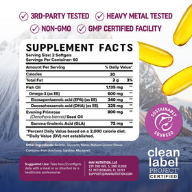 MAV NUTRITION Omega 3 600mg, présentation des capsules
