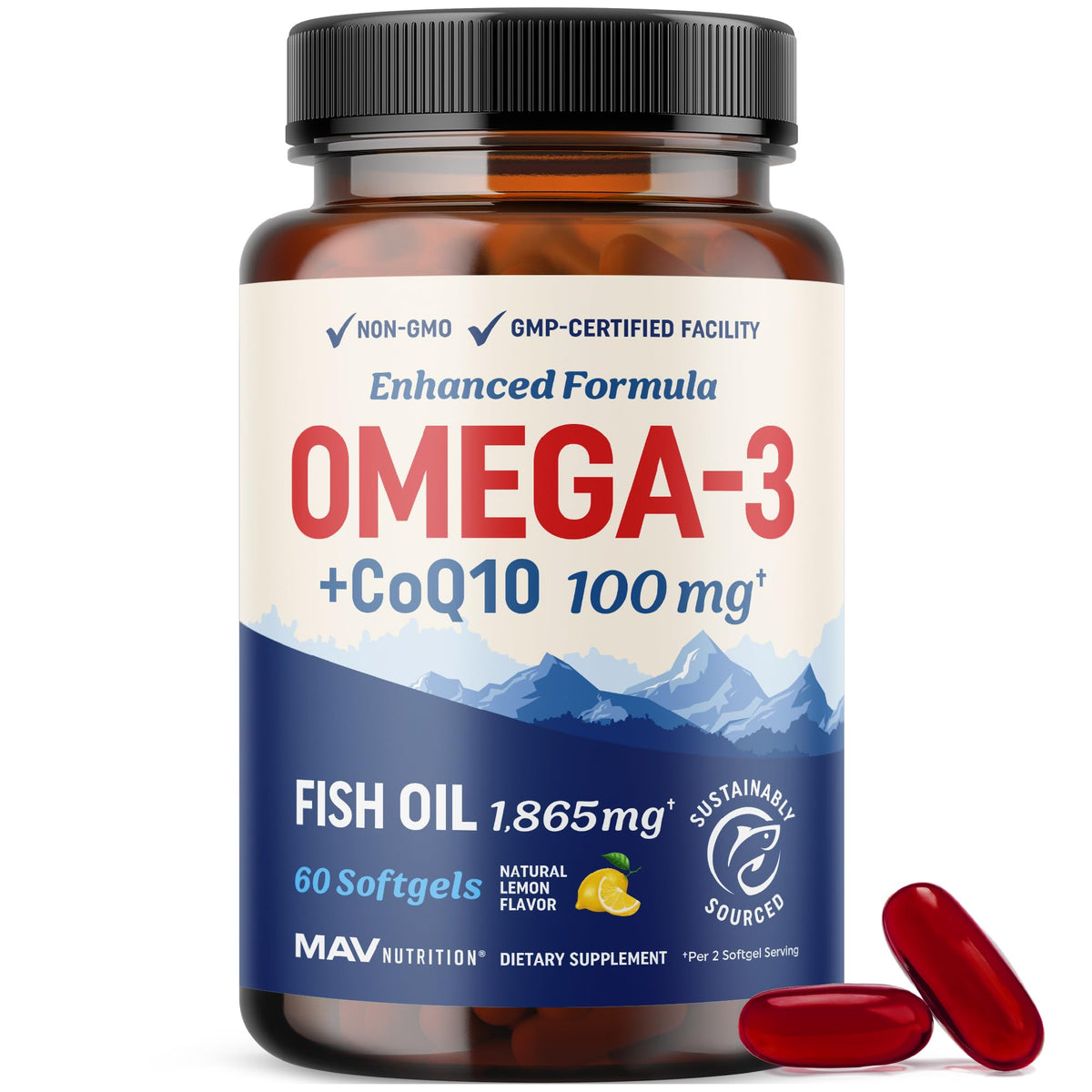 MAV NUTRITION Omega 3 Huile de Poisson + Co Q10 1350mg avant