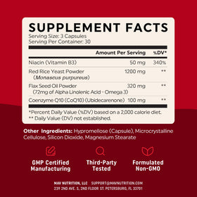 MAV NUTRITION Riz Rouge 1200mg avec CoQ10 et Oméga 3 - étiquette du produit